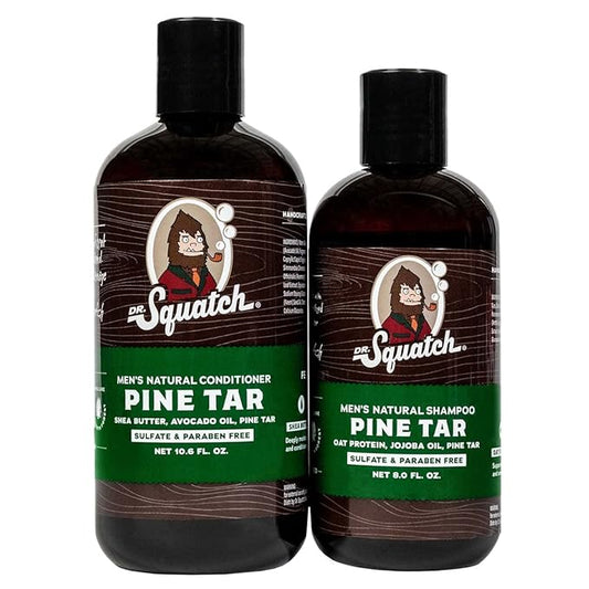 Dr. Squatch Natural Hair Bundle for Men - Healthy, Full Looking Hair - Pine Tar Shampoo (8 fl oz), Pine Tar Conditioner (11.5 fl oz)