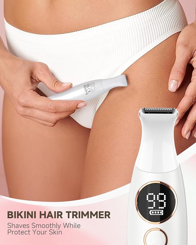 Bikini Trimmer for Women, Rechargeable 4H Use Electric Razors for Women with LED Display Painless 5 in 1 Facial Nose Pubic Hair Removal IPX7 Waterproof Body Shaver for Leg Armpit Eyebrows Femal Gift