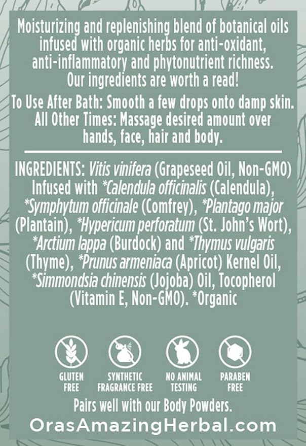 Ora's Amazing Herbal Calendula Oil with Thyme Jojoba for Eczema and Sensitive Dry Skin, Moisturizing Body Oil for Men and Women, Fragrance Free Unscented, Recycled Plastic Packaging, 7.5 Fl Oz