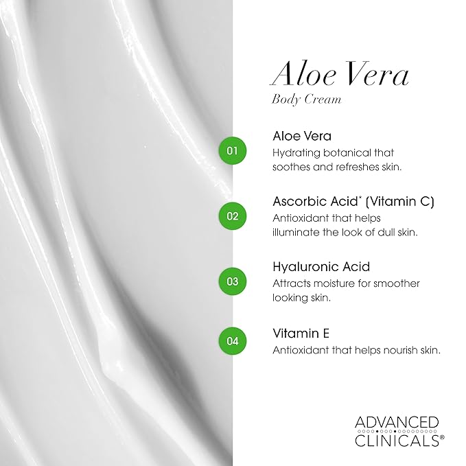 Advanced Clinicals Aloe Vera Lotion Skin Care Relief Cream | Vitamin E Infused Hyaluronic Acid Moisturizer & Vitamin C Body Lotion For Women & Men Helps Improve Look Of Extremely Dry Skin, 16 Ounce