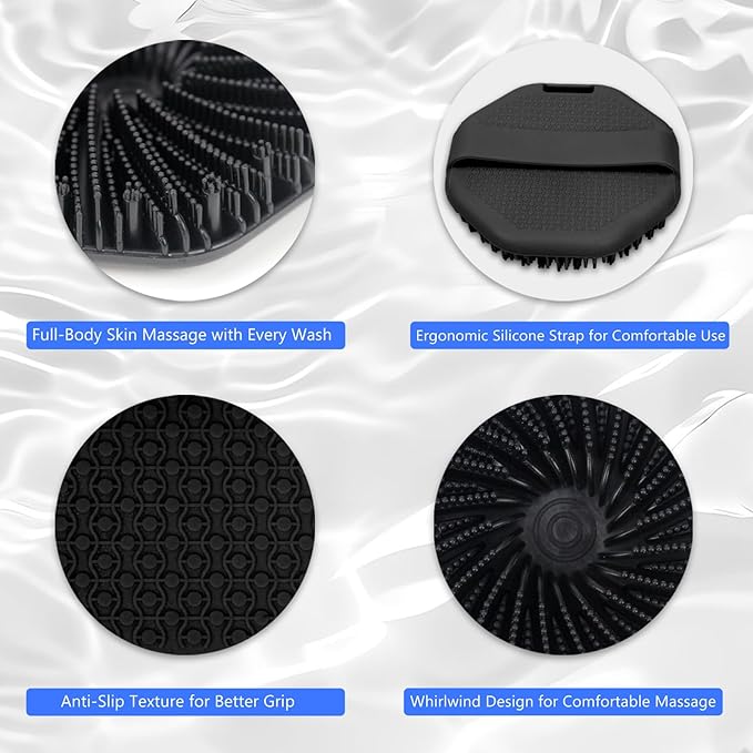 Silicone Body Scrubber – Exfoliating Body Brush for Shower, Soft Silicone Scrub for Men & Women, Shower Scrubber for Skin Care, Body and Face Scrub (Black)