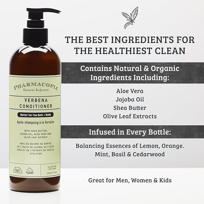 Pharmacopia Verbena Conditioner - Natural Scalp Moisturizer, Vegan & Cruelty-Free Hair Care with Shea Butter, Aloe Vera, Jojoba Oil and Olive Leaf Extract for Dry Hair Treatment and Detangling, 16 oz