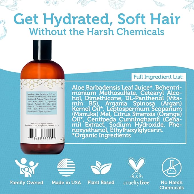 Era Organics Manuka Honey Dry Scalp Conditioner - Sulfate Free, Soothing and Moisturizing for Hair - Argan Oil for Women or Men