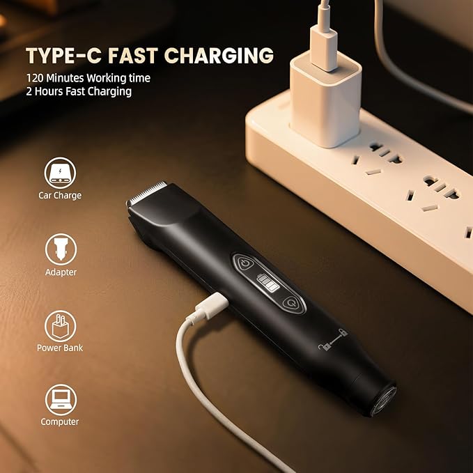 Body Hair Trimmer for Men，3 in 1 Electric Razor with Ceramic Blades, IPX7 Waterproof, USB Rechargeable, Painless Hair Removal for Face，Body，Nose，Groin, Travel Grooming Kit (Black)