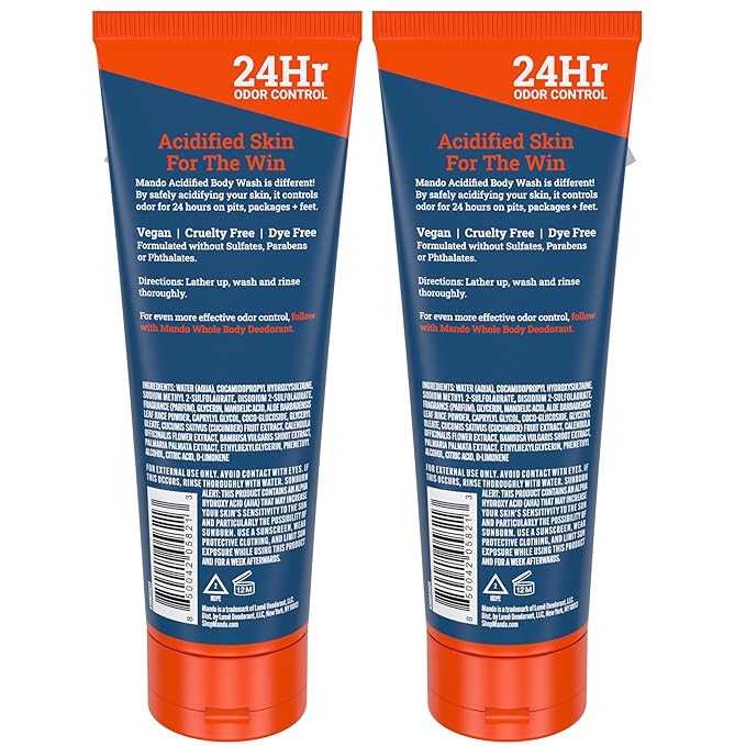 Mando Odor Shield Body Wash - 24 Hour Control - Removes Odor Better than Soap - SLS Free, Paraben Free, Skin Safe - 8.5 Ounce (Pack of 2) (Pro Sport)