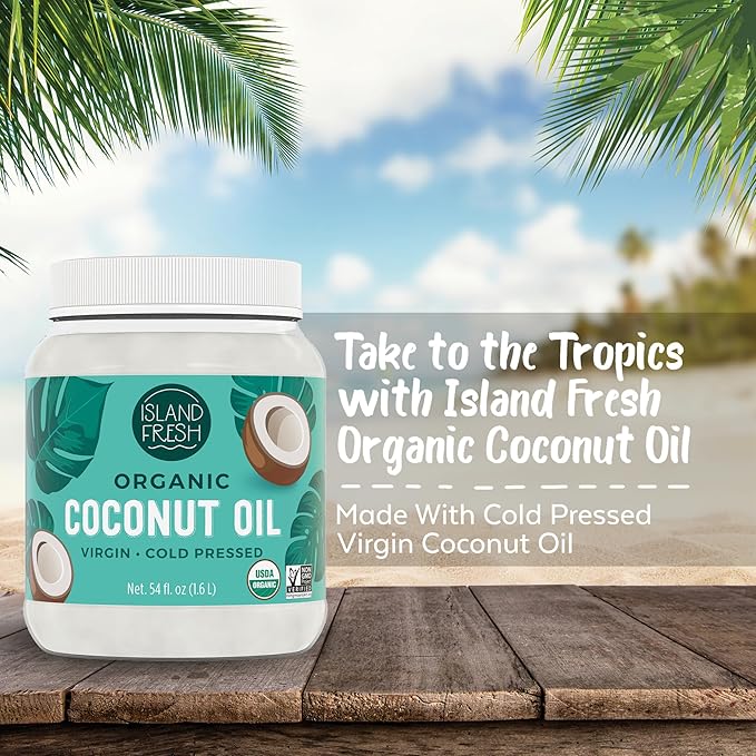 Island Fresh Organic Coconut Oil (54 oz) - Organic Virgin Coconut Oil Great for Baking, Versatile Cooking Oil, DIY Hair Oil & Skin Oil, Cold-Pressed, Certified Organic & Non-GMO (Pack of 2)