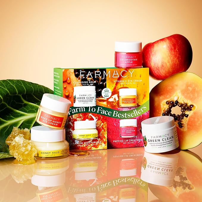 Farmacy Bestsellers Skin Care Set - Includes Green Clean Cleansing Balm, Wake Up Honey Eye Cream, Honey Halo Face