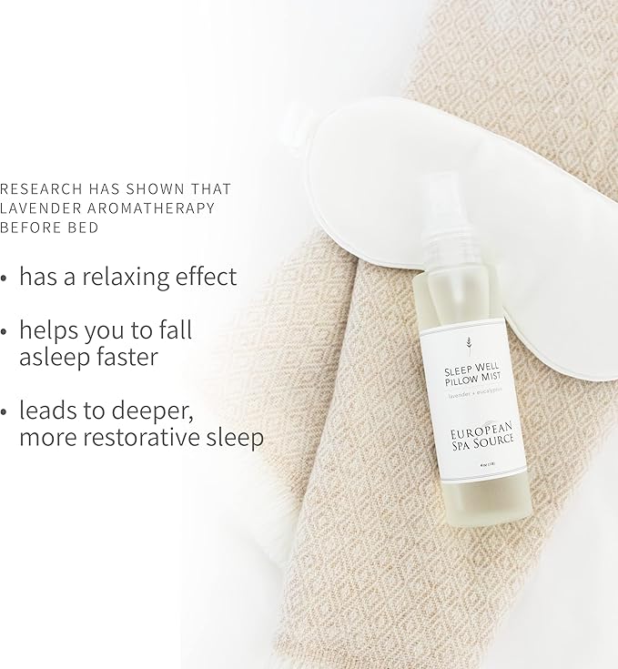 Sleep Well Eucalyptus + Lavender Pillow Mist Spray for Aromatherapy, at Home Spa Experience, Tension Relief, Sleep Support, and Relaxation, 4 fl oz.