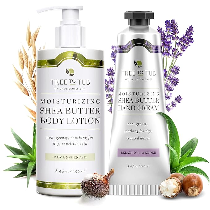 Tree to Tub Unscented Shea Butter Body Lotion for Dry Skin Fragrance Free Sensitive Skin Lotion for Women & Men - Shea Butter Hand Cream for Dry Cracked Hands Moisturizing Sensitive Skin Hand Lotion
