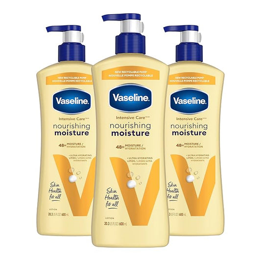 Vaseline Intensive Care Nourishing Moisture Body Lotion 3 Pk Made with Ultra-Hydrating Lipids + Pure Oat Extract for Dry Skin, for Nourished, Healthy-Looking Skin 20.3 oz