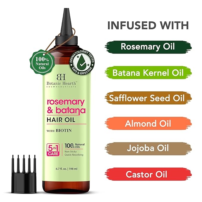 Botanic Hearth Rosemary & Batana Oil For Hair Growth (6.7 fl oz)| Infused with Rosemary & Batana Oil | Hair Oil Repairs Dry Damaged Hair, Strengthening, Moisturizing, Healthier Hair - Hair Tonic