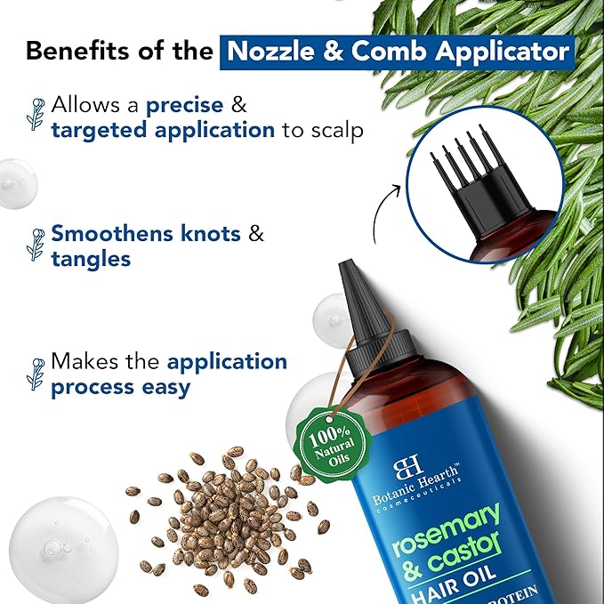 Botanic Hearth Rosemary & Castor Hair Oil (6.7 Fl Oz) | Nourishing And Strengthening Hair Treatment For Thicker, Healthier|Looking Hair | Paraben Free | Suitable For All Hair Types