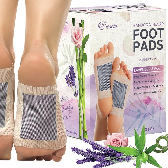 Prescia Lavender n’ Rose Foot Pads - Natural Bamboo Vinegar Cleansing for Relaxing Foot Care, Swelling Removal - Aromatic Herbs, Easy-to-Use, 20 Pack - Body Cleansing, Self-Care, Health, and Healing