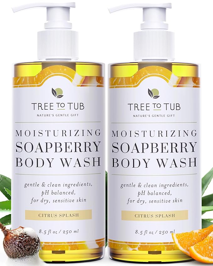 Tree to Tub Citrus Body Wash for Dry Skin & Sensitive Skin - pH Balanced Moisturizing Body Wash, Hydrating Sulfate Free Body Soap for Women & Men w/Organic Shea Butter, Aloe Vera, Natural Soapberry