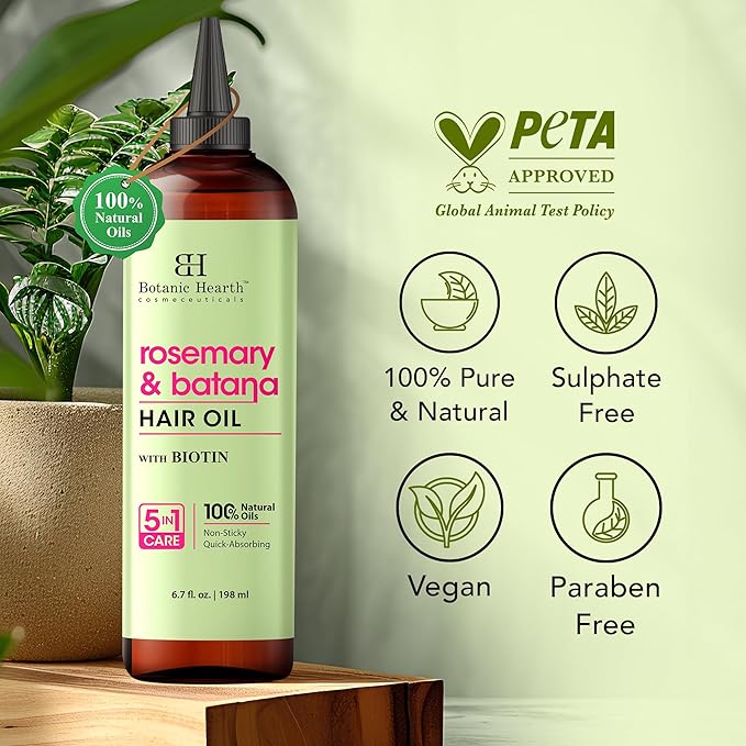 Botanic Hearth Rosemary & Batana Oil For Hair Growth (6.7 fl oz)| Infused with Rosemary & Batana Oil | Hair Oil Repairs Dry Damaged Hair, Strengthening, Moisturizing, Healthier Hair - Hair Tonic
