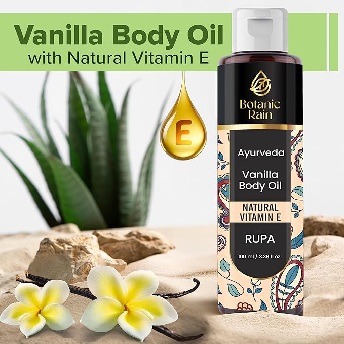 Ayurveda Vanilla Body Oil, Organic, Nourishing, & Hydrating Moisturiser for Dry, Flaky Crepey Skin - Fast Absorbing, Non-Greasy, Ayurvedic for Women & Men – 3.38 fl oz (2)