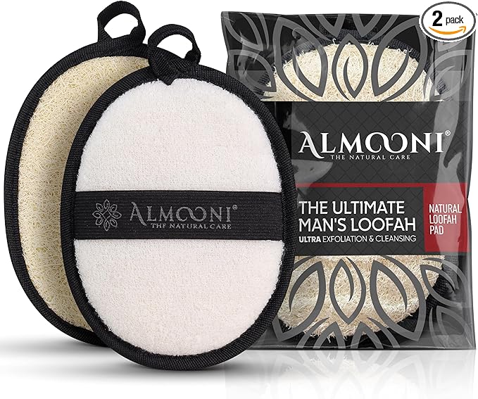 Sturdy Natural Loofah for Men, The Ultimate Men's Loofah Body Scrubber Made with Natural Egyptian Shower luffa Sponge, Bath Shower Sponge lufas for Men - 2 Count (1 Pack) - Black