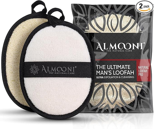 Sturdy Natural Loofah for Men, The Ultimate Men's Loofah Body Scrubber Made with Natural Egyptian Shower luffa Sponge, Bath Shower Sponge lufas for Men - 2 Count (1 Pack) - Black