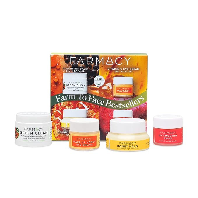 Farmacy Bestsellers Skin Care Set - Includes Green Clean Cleansing Balm, Wake Up Honey Eye Cream, Honey Halo Face
