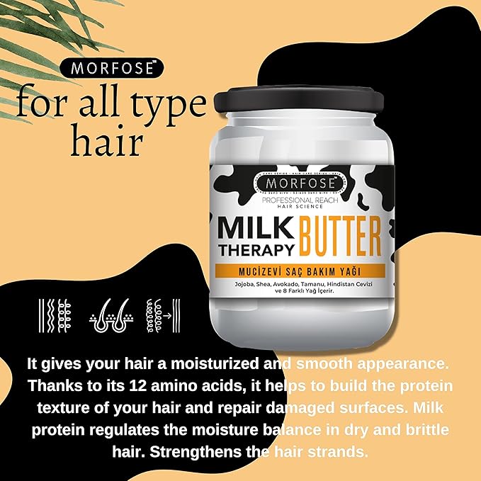 Morfose Milk Therapy Butter Miraculous Hair Care Oil - Nourishing, Moisturizing, and Protective Hair Oil for All Hair Types - Adds Shine and Reduces Breakage - Lightweight and Easy to Use, 6.76 Fl Oz