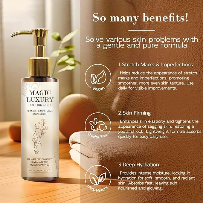 Beaque Magic Body Firming Oil, 3.38 FL OZ, Korean Skin Care Post-Shower Body Oil for Women – With Jojoba Oil,to Tighten, Hydrate & Nourish Dry Skin, Lightweight & Non-Greasy for Full Body Use