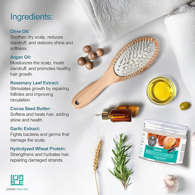Juman Dead Sea Deep Conditioning Hair Mask | Enriched with Essential Oils, Rosemary Extract & Cocoa Butter | Nourishes and Restore Hairs | Moisturizing Hair Conditioner