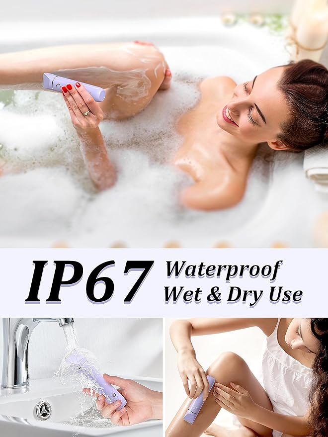 Bikini Trimmer and Shaver Kit for Women - 2-in-1 Wet/Dry Electric Body Hair Trimmer Facial Hair Removal Cordless Waterproof Bikini Shaver Razor for Face Lip Chin Pubic Underarm Legs (Purple)