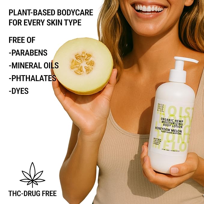 Organic Hemp Moisturizing Body Lotion, Body Lotion for Extremely Dry Skin, Hemp Lotion for Women and Men, Hemp Cream for Hands and Body, Honeydew Melon Scent, 16 fl oz.