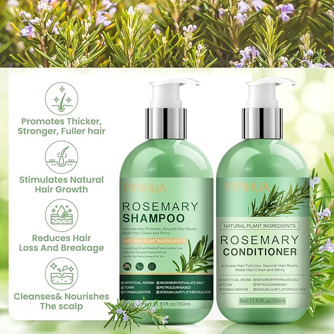 Rosemary Hair Growth Shampoo & Conditioner Set: Infused with Tea Tree Oil Mint Biotin - Cleanses and Helps Strengthen Weak and Brittle Hair - Promotes Hair Growth & Scalp Health for Men Women