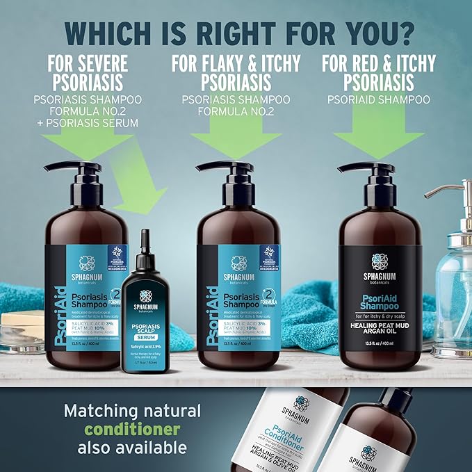 Psoriasis Shampoo and Conditioner Set - Peat Mud Therapy for Red & Itchy Scalp with Tea Tree Oil, No Coal Tar. For Both Men and Women. 2 x 13.5 Oz