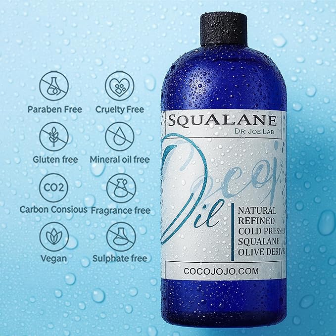 Dr Joe Lab Squalane Oil for Face - Squalane Moisturizer, Squalane Oil Organic, Squalane Body Oils, Natural Plant Derived From Olives - Refined Cold Pressed for Face Skin Hair - 32 Fl Oz