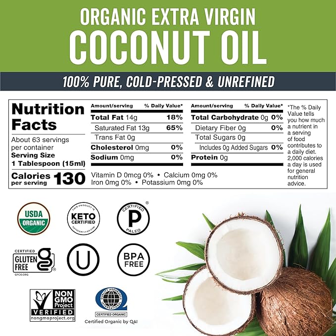 Viva Naturals Organic Coconut Oil - Unrefined and Cold-Pressed, Natural Hair Oil, Skin Oil and Cooking Oil with Fresh Flavor, Non-GMO Extra Virgin Coconut Oil (Aceite de Coco), USDA Organic, 32 Fl Oz (Pack of 1)