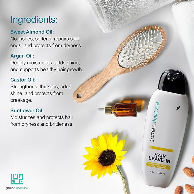 Juman Dead Sea Leave-in Conditioner | Protects & Restore Hair Softness | Enriched with Essential Argan & Sweet Almond Oil | Moisturizing Conditioner | For Normal & Dry Hair Types | 13.5 Ounce