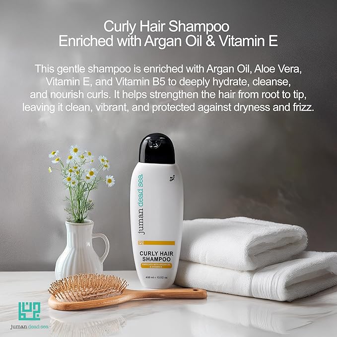 Juman Dead Sea Curly Hair Shampoo with Essential Argan Oil | Infused with Aloe Vera, Vitamin E, & Vitamin B5 | For Men & Women | Nourishes the Scalp for Strong Thick Hairs | Vegan | SLS & Paraben Free