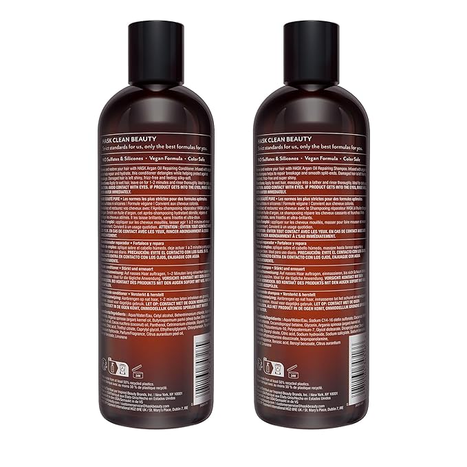 HASK Argan Oil Repairing Shampoo + Conditioner Set | Color Safe, Sulfate-Free, Paraben-Free, Gluten-Free, Cruelty-Free, For All Hair Types