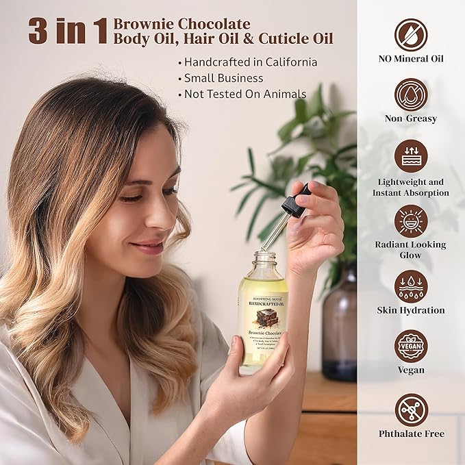 Brownie Chocolate Body Oil - Moisturizing Sweet Body Oil for Soft, Glowing, Radiant Skin (4 fl oz)