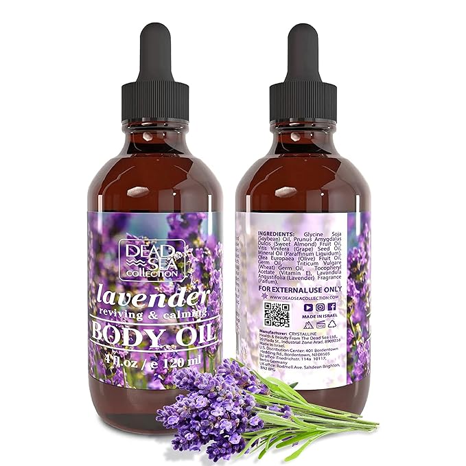 Dead Sea Collection Body Oil with Lavender-Dry Skin Moisturizer and Hydrating Massage Oil-Nourishing Bath Oil-Increase Skin Elasticity and Provide Anti-Aging(4 fl.oz)