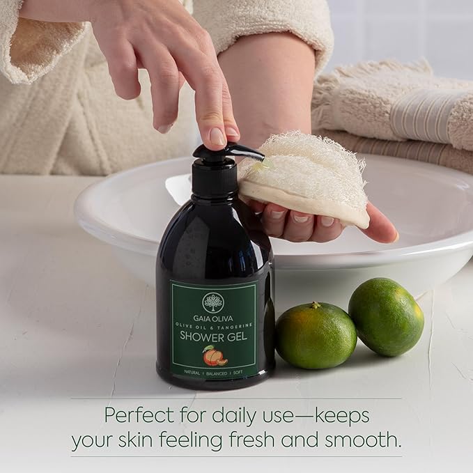 Olive Oil Shower Gel – Natural Body Wash with Tangerine, Hydrating, Moisturizing Body Wash for Women & Men, Plant-based Bath & Shower Gel for Dry Skin, 16.9 Fl Oz (Pack Of 2)