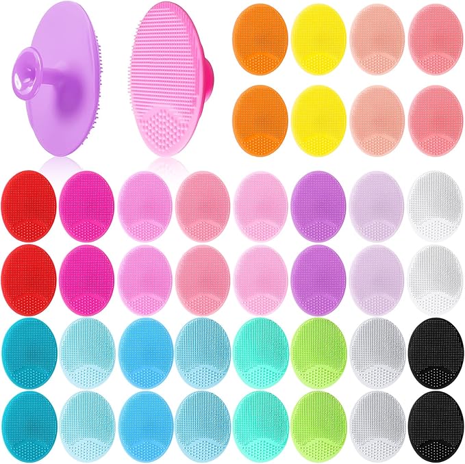 Nuogo 40 Pack Facial Cleansing Brush Face Scrubber Face Exfoliator Exfoliating Brush Soft Silicone Scrubber Handheld Wash Scrub Pad Tool for Deep Cleaning Pore Blackhead Delicate Dry Skin Care Women