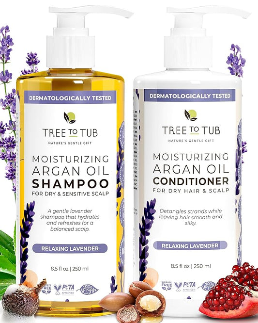 Gentle Argan Oil Shampoo & Conditioner by Tree to Tub—pH 5.5 Balanced Moisturizing Duo with Wild Soapberry & Organic Moroccan Oil - Nourishes Dry Hair & Very Sensitive Scalp, Sulfate Free (2 Pack)
