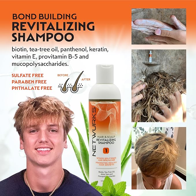 Regrowth Hair & Scalp Revitalizing Shampoo with Biotin, Aloe, Tea Tree Oil & Mucopolysaccharides (sugar polymer) for Split Ends & Breakage, 8 oz.