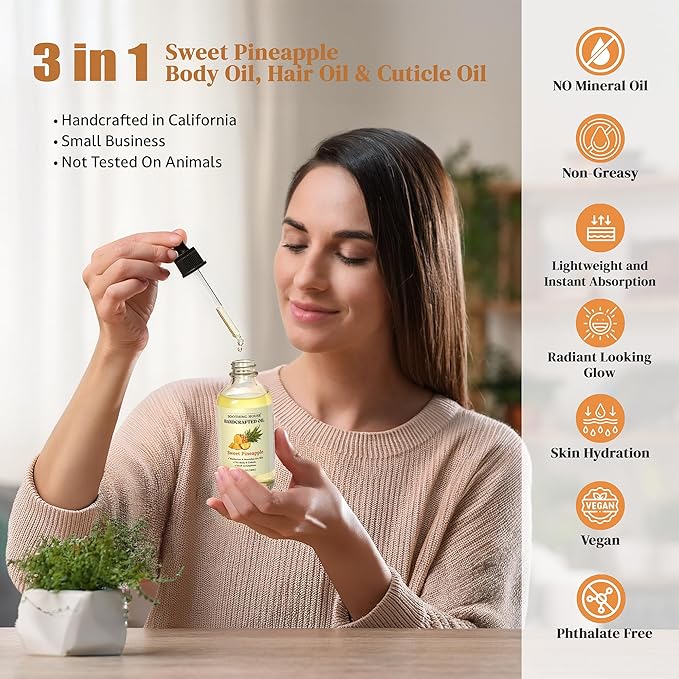 Sweet Pineapple Body Oil - Moisturizing Body Oil for Soft, Glowing Skin with Almond & Jojoba Oil (4 fl oz)