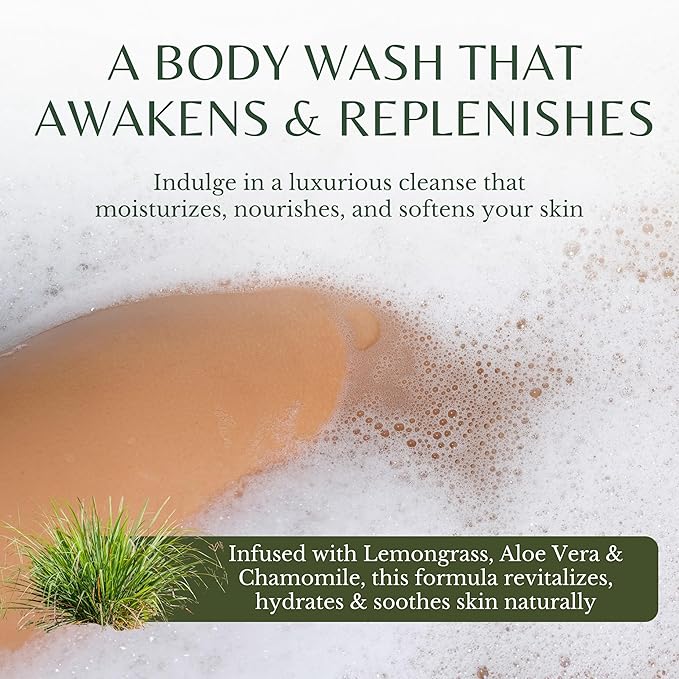 Lemongrass Body Wash with Vitamin E, Cleanses, Refreshes & Invigorates, Shower Gel for Dry and Sensitive Skin, Women & Men, Organic & Natural, 16 fl oz