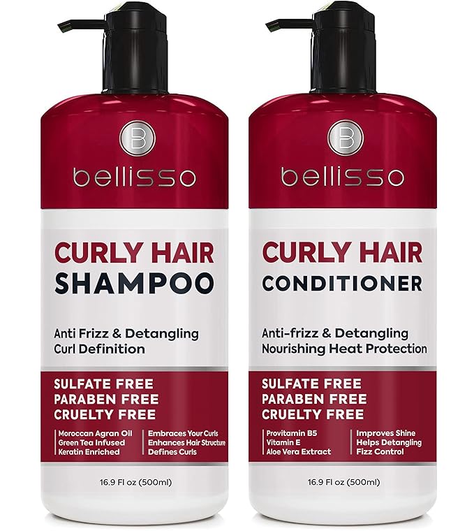 Curly Hair Shampoo and Conditioner Set - For Defining Wavy, Permed, Frizzy, Fine and Black Curls - Moisturizing, Sulfate Free Formula for Women and Men - Products are Safe for Color Treated Locks