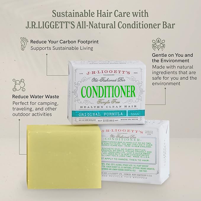 J·R·LIGGETT'S Hair Conditioner Bar, Plant Based Ingredients, Zero Waste Biodegradable, Sulfate & Cruelty Free, Leaves Hair Healthy, Clean, Soft and Conditioned, Eco Friendly Set of Three 1.75oz