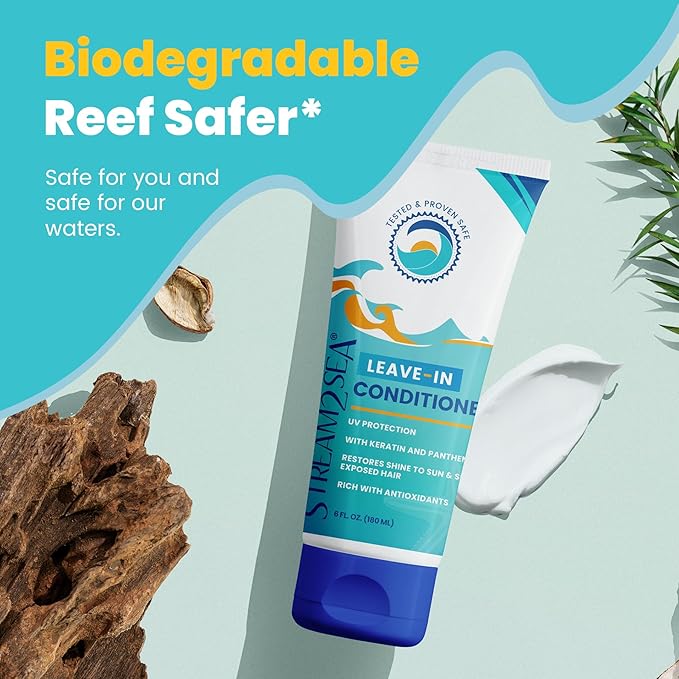 Leave-In Hair Conditioner Detangles & Replenish Hair Moisture Natural Reef Safe Formula - Sulfate and Paraben Free with UV Protection by Stream2Sea