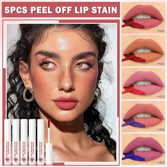 AWCCXMYM 5 Colors Peel Off Lip Stain Peel Long