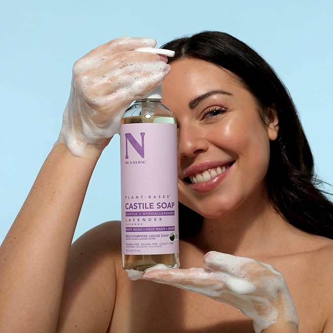 Dr. Natural Castile Liquid Soap - Multi-Use Body Wash, Shampoo and Face Wash - Hydrating Body Soap for Skin, Hair, Pets and Home - Lavender - 16 oz