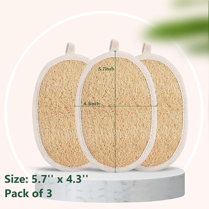 Natural Loofah Exfoliating Body Scrubber, Organic Loofah Pack Shower Sponge, Exfoliating Pads Loofa for Men and Women, Bath Sponge for Body and Face