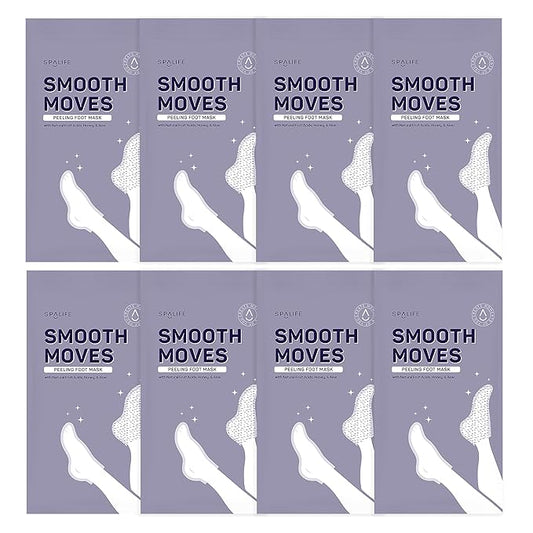 SpaLife Beauty Smooth Moves Peeling Foot Masks for Callus Removal – Foot Peel for Dry, Cracked Feet – Made with Natural Fruit Acids AHAs, Honey, Aloe, & Eucalyptus for Softer, Smoother Feet – 8 Pack